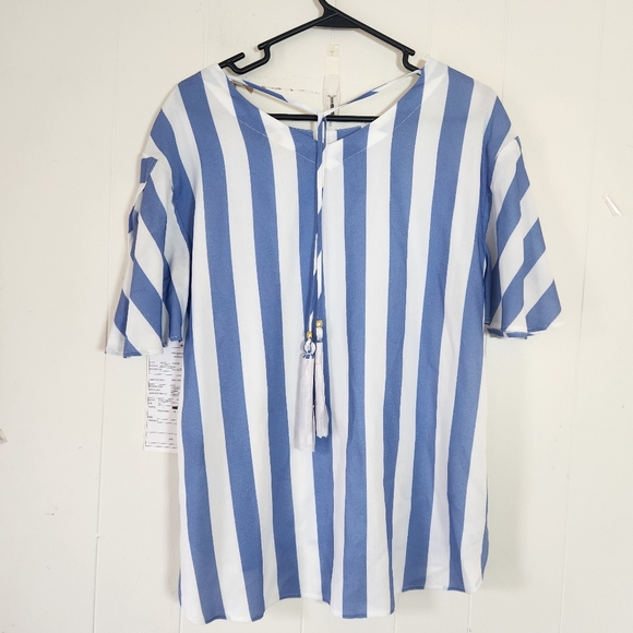 Soft Surroundings Main Sail Tunic Blue White Striped Photo Shoot Sample Petite S - Picture 3 of 16